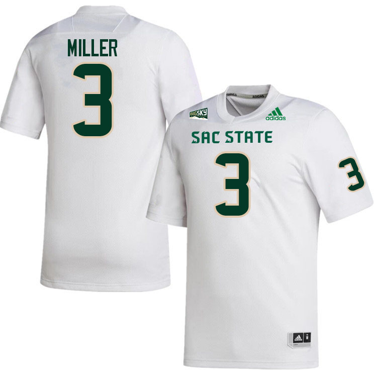 Sacramento State Hornets #3 Christian Miller College Football Jerseys Stitched Sale-White